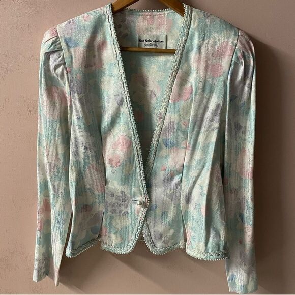 Vintage Nah Nah Collections Light Blue|Pink|Cream Floral Print Blazer EUC Sz. 8 - Picture 9 of 11